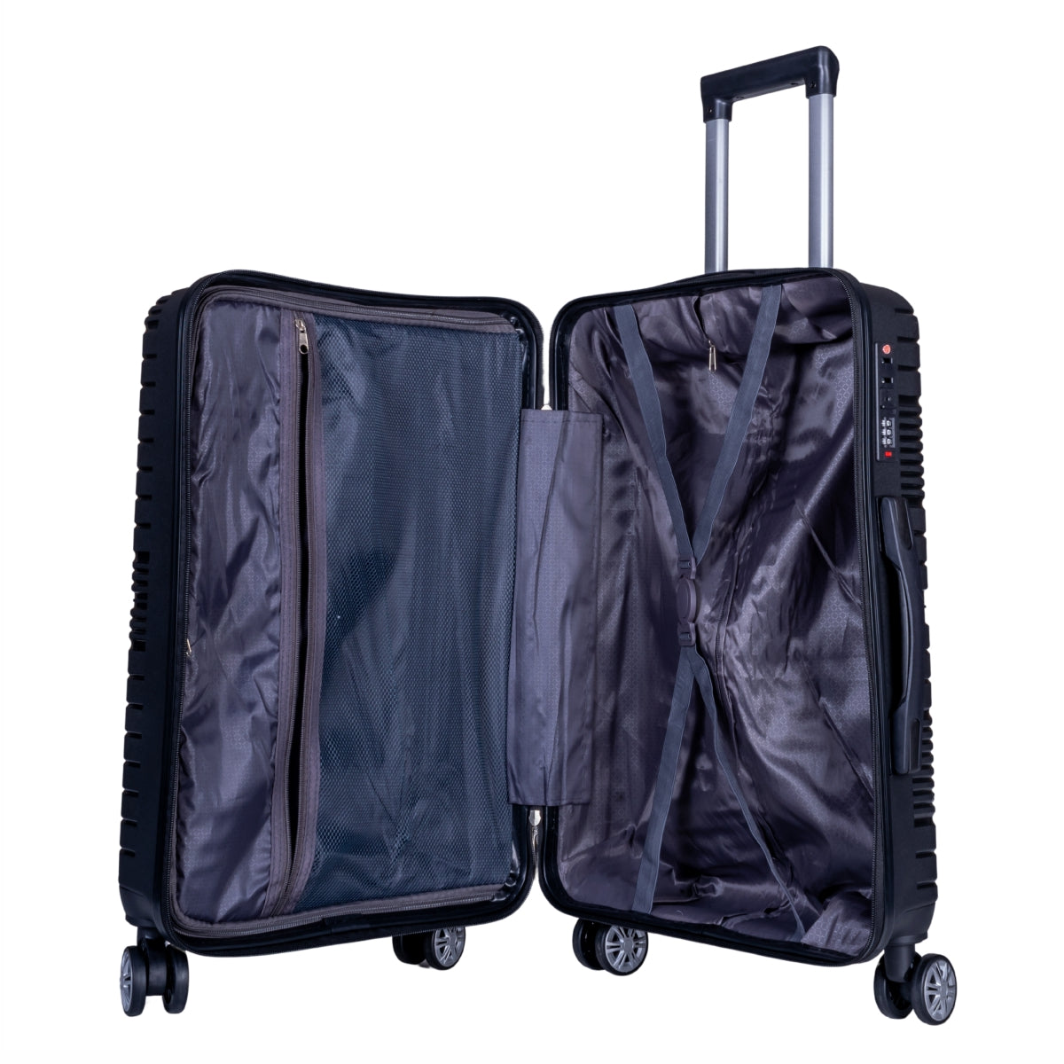 Troler voiaj Mediu, Naimeed D6006, 4 roti duble 360 grade, PP, inchidere cifru, Negru, 39x22.5x54cm