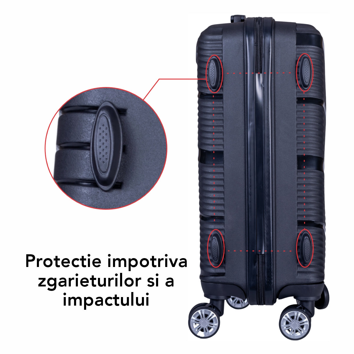 Troler voiaj Mediu, Naimeed D6006, 4 roti duble 360 grade, PP, inchidere cifru, Negru, 39x22.5x54cm