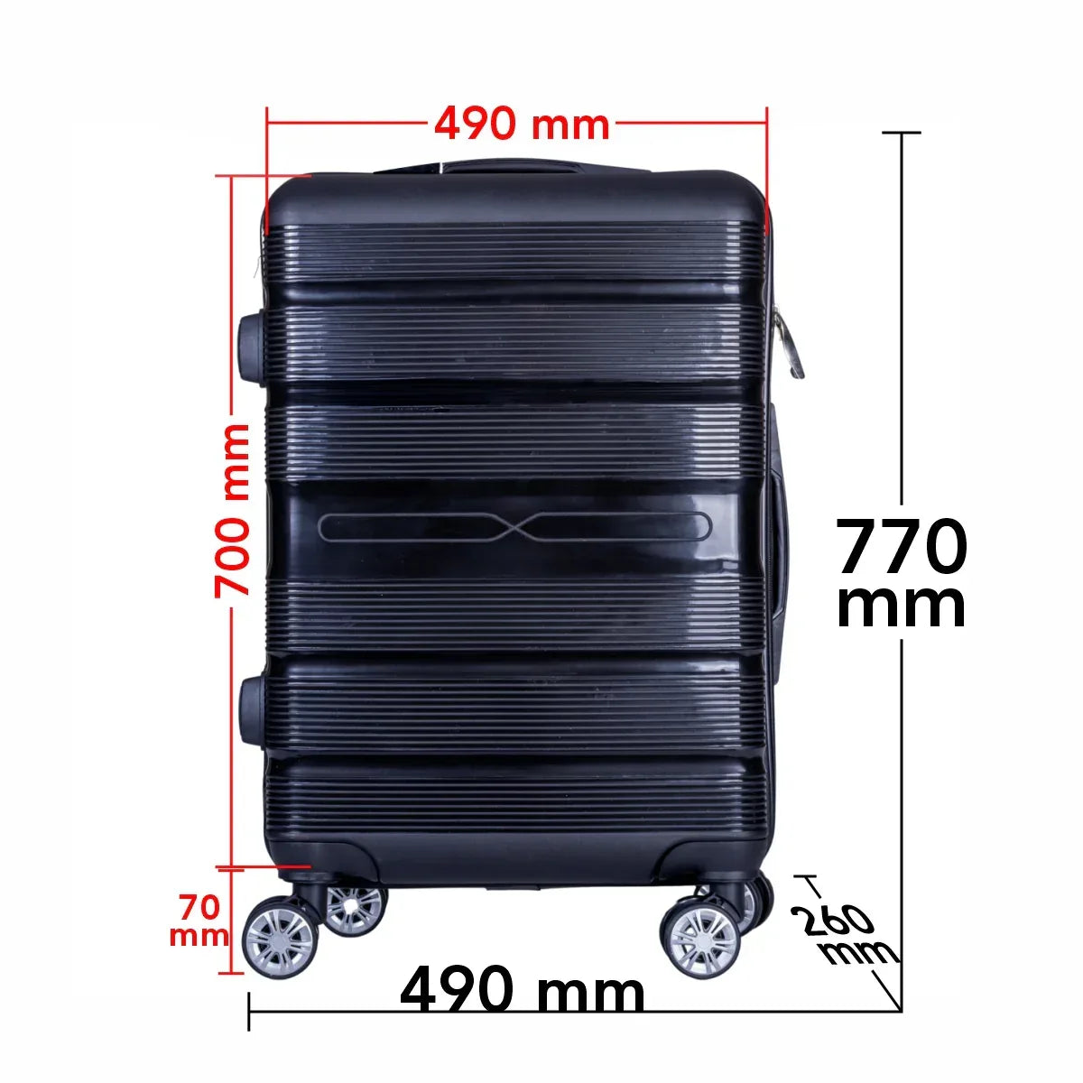 Troler voiaj Mare, Naimeed D6008, 4 roti duble 360 grade, PP, inchidere cifru, Negru, 49x26x70cm - 221.ro
