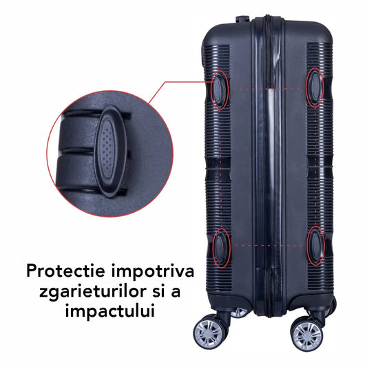 Troler voiaj Mediu, Naimeed D6008, 4 roti duble 360 grade, PP, inchidere cifru, Negru, 43x24x59cm - 221.ro