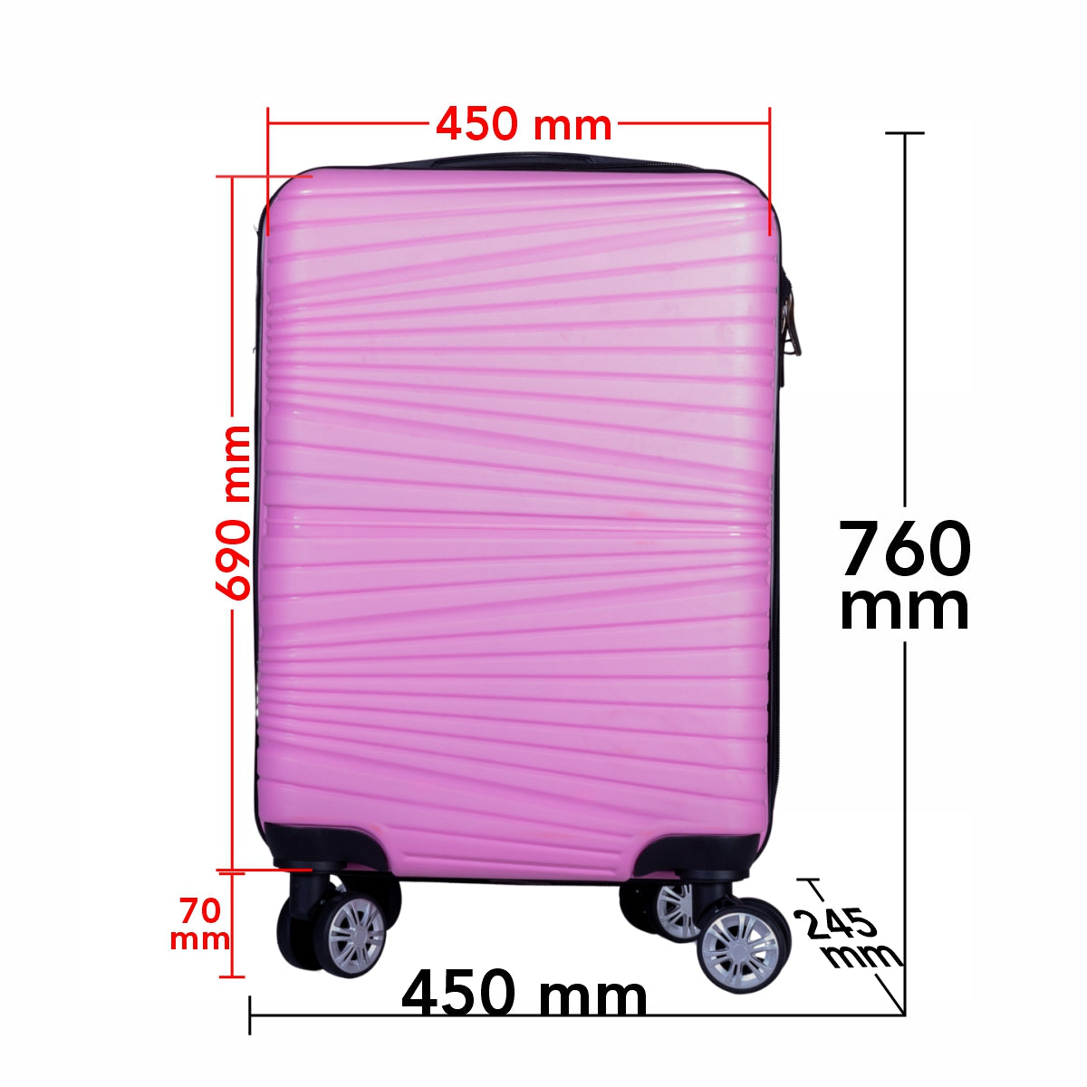 Troler voiaj Mare, Naimeed D6009, 4 roti duble 360 grade, PP, inchidere cifru, Roz, 45x24.5x69cm