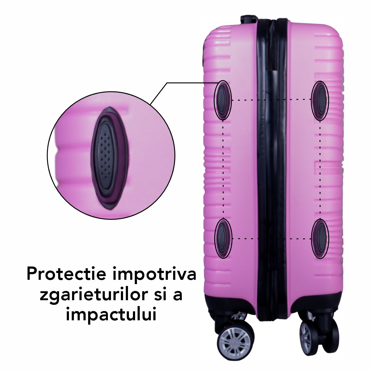 Troler voiaj Mare, Naimeed D6009, 4 roti duble 360 grade, PP, inchidere cifru, Roz, 45x24.5x69cm