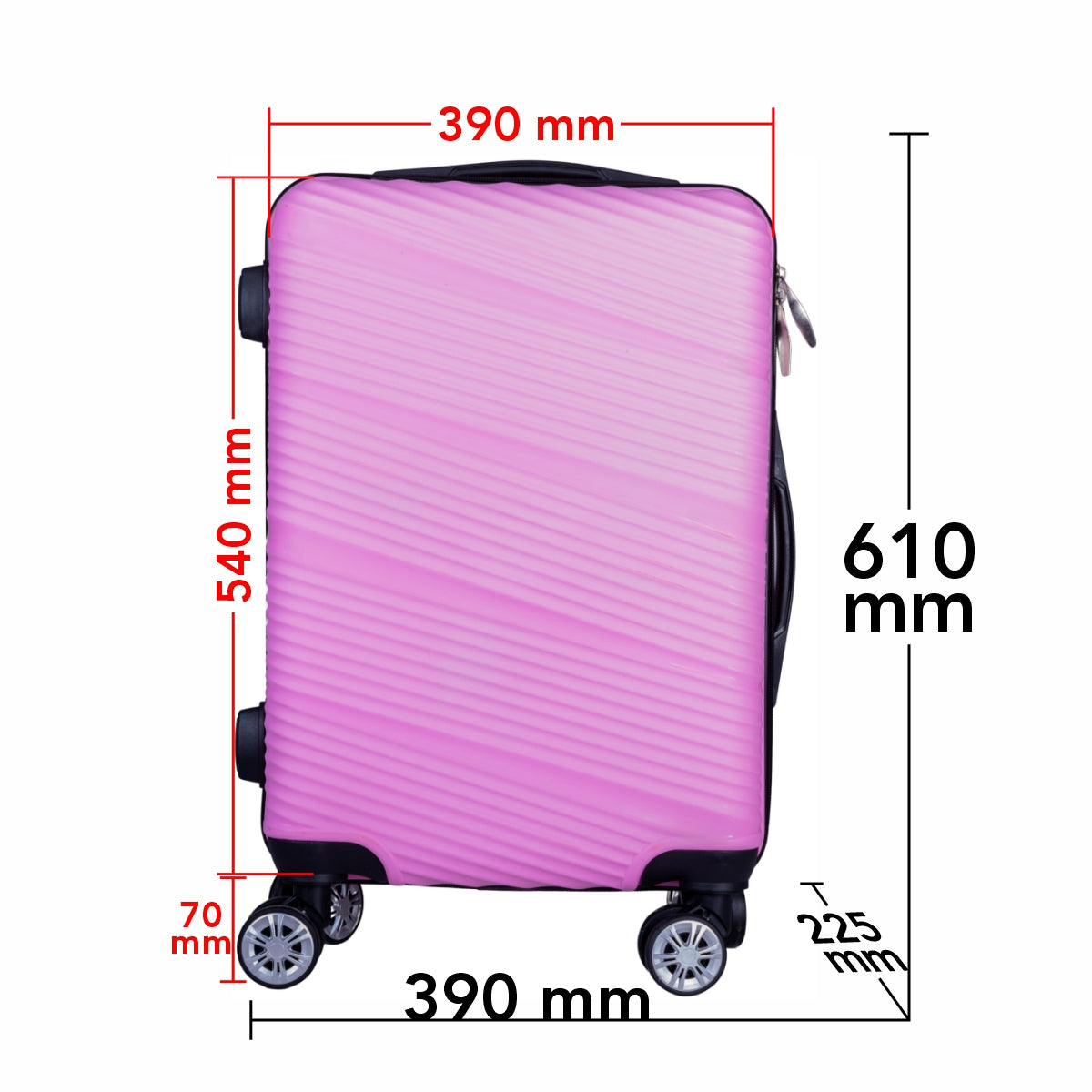 Troler voiaj Mediu, Naimeed D6010, 4 roti duble 360 grade, PP, inchidere cifru, Roz, 39x22.5x54cm