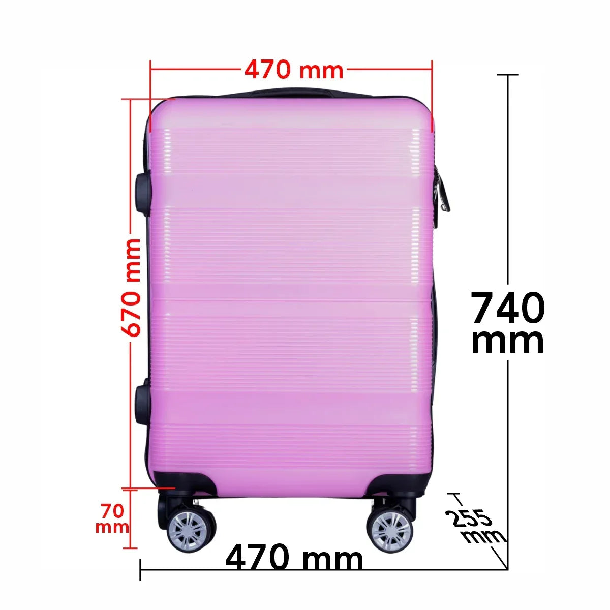 Troler voiaj Mare, Naimeed D6011, 4 roti duble 360 grade, PP, inchidere cifru, Roz, 47x25.5x67cm - 221.ro
