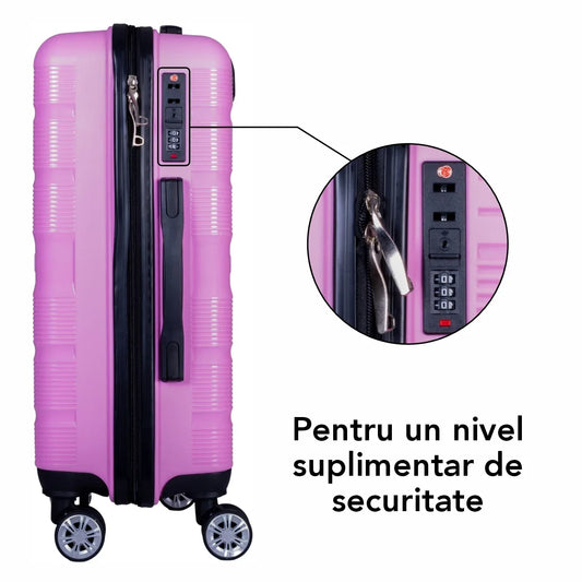 Troler voiaj Mare, Naimeed D6012, 4 roti duble 360 grade, PP, inchidere cifru, Roz, 49x26x70cm - 221.ro