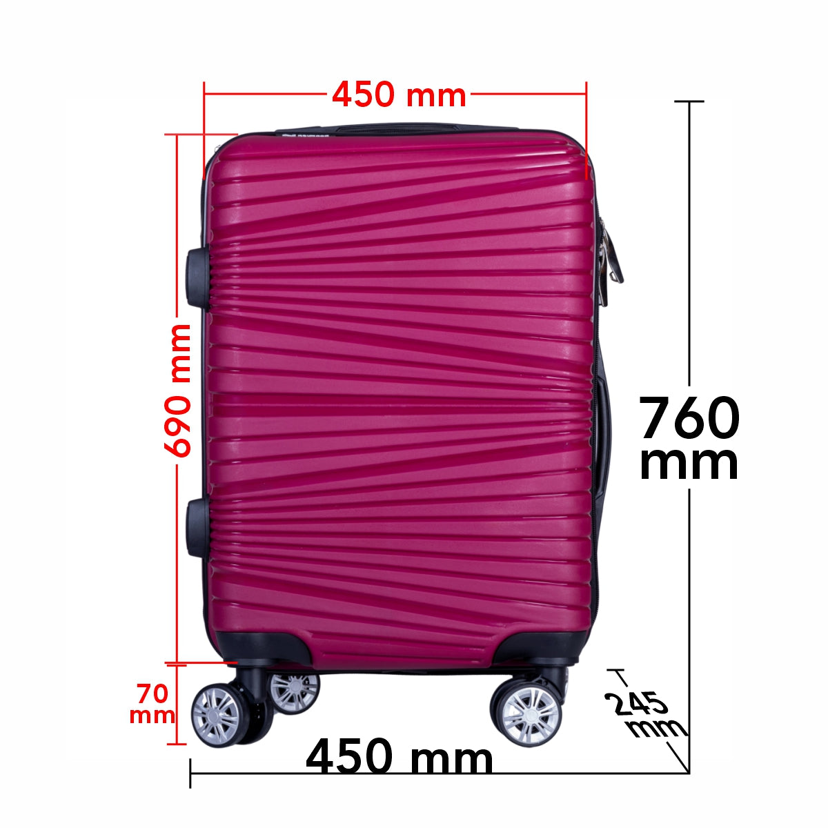 Troler voiaj Mare, Naimeed D6013, 4 roti duble 360 grade, PP, inchidere cifru, Visiniu, 45x24.5x69cm