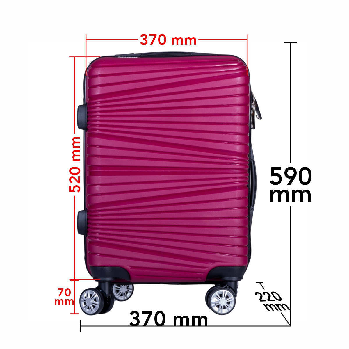 Troler voiaj Mediu, Naimeed D6013, 4 roti duble 360 grade, PP, inchidere cifru, Visiniu, 37x22x52cm