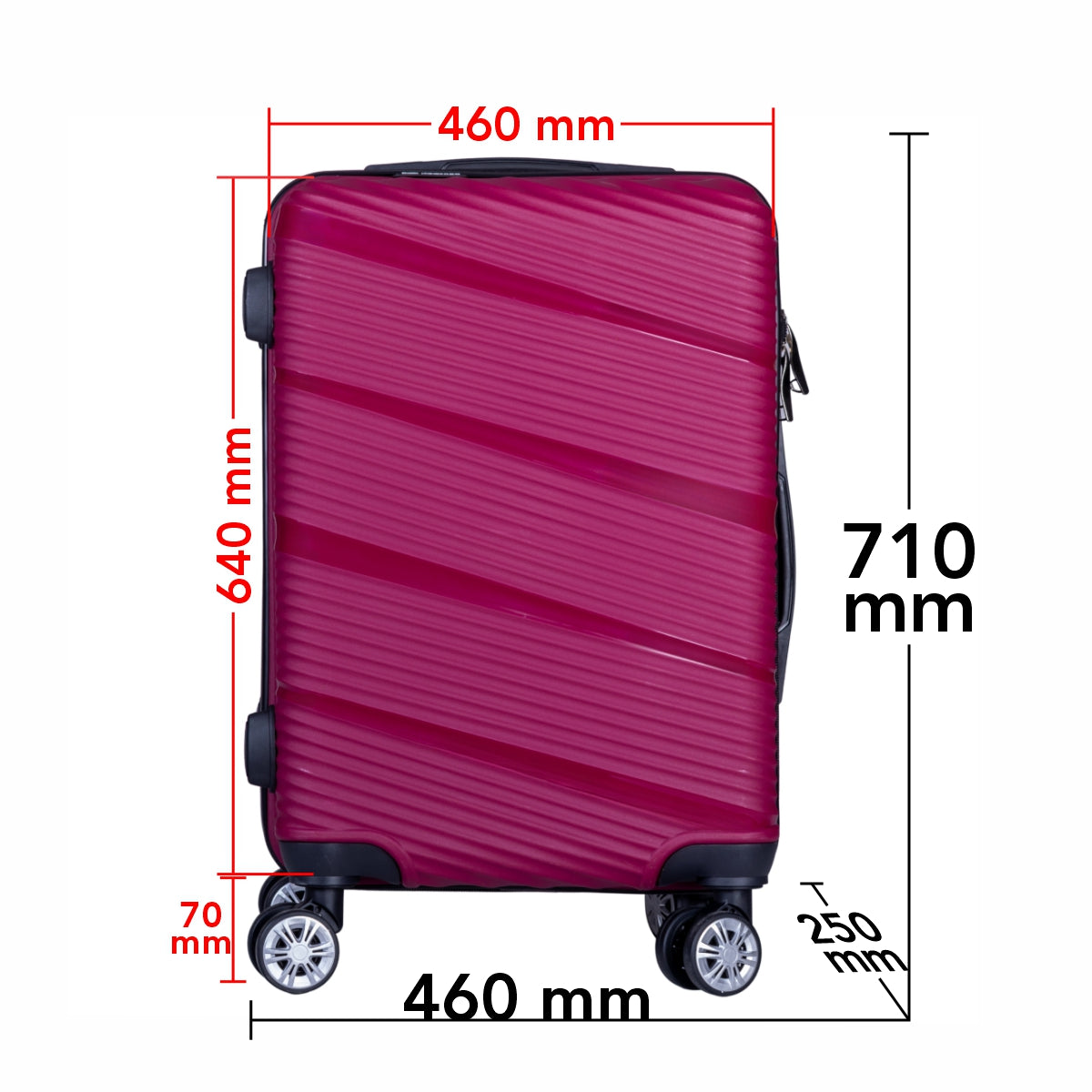 Troler voiaj Mare, Naimeed D6014, 4 roti duble 360 grade, PP, inchidere cifru, Visiniu, 46x25x64cm