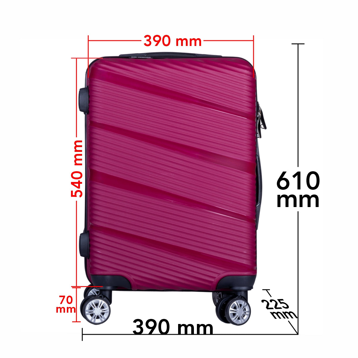 Troler voiaj Mediu, Naimeed D6014, 4 roti duble 360 grade, PP, inchidere cifru, Visiniu, 39x22.5x54cm