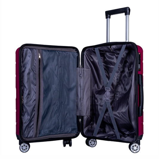 Troler voiaj Mediu, Naimeed D6014, 4 roti duble 360 grade, PP, inchidere cifru, Visiniu, 39x22.5x54cm