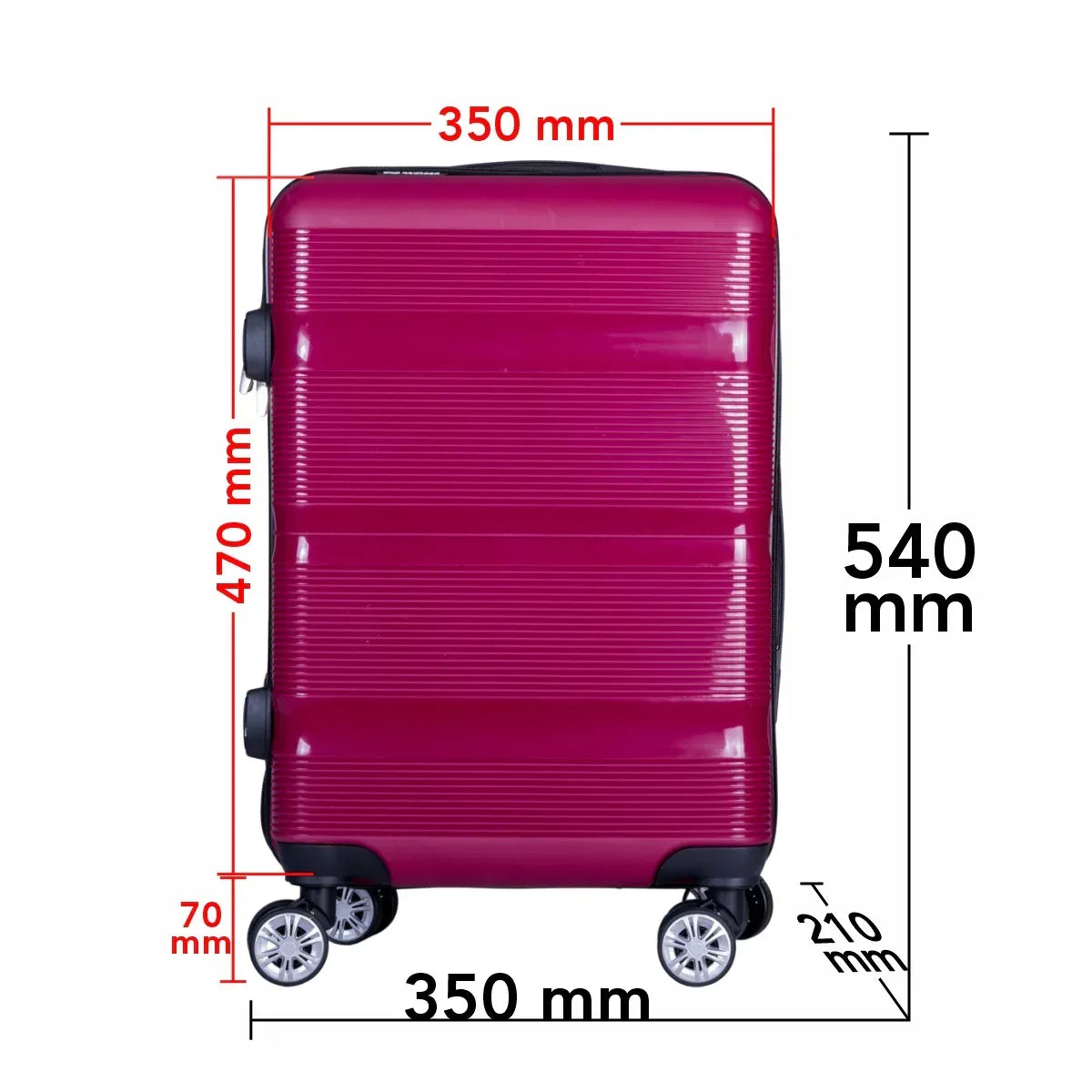 Troler voiaj Mic, Naimeed D6015, 4 roti duble 360 grade, PP, inchidere cifru, Visiniu, 35x21x47cm - 221.ro