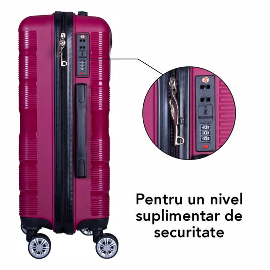 Troler voiaj Mic, Naimeed D6016, 4 roti duble 360 grade, PP, inchidere cifru, Visiniu, 36x21.5x50cm