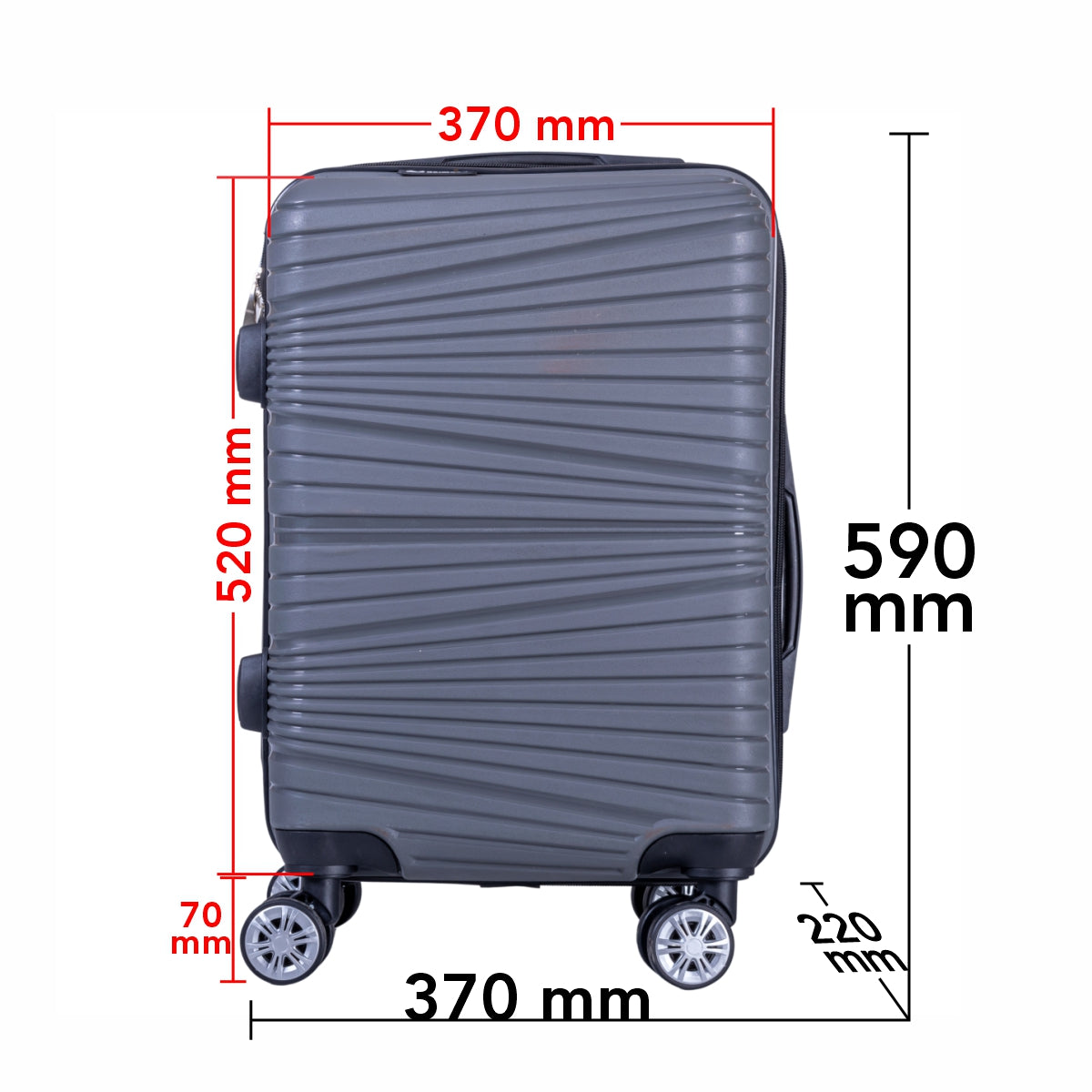 Troler voiaj Mediu, Naimeed D6017, 4 roti duble 360 grade, PP, inchidere cifru, Gri, 37x22x52cm