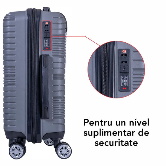 Troler voiaj Mic, Naimeed D6017, 4 roti duble 360 grade, PP, inchidere cifru, Gri, 31x20x43cm - 221.ro