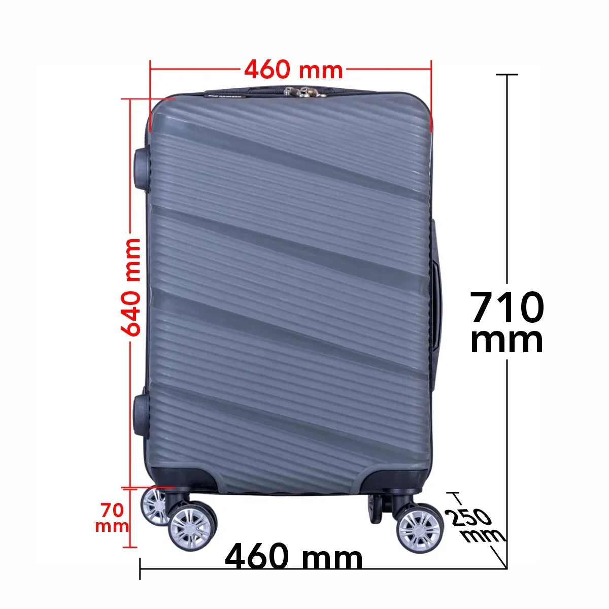 Troler voiaj Mare, Naimeed D6018, 4 roti duble 360 grade, PP, inchidere cifru, Gri, 46x25x64cm - 221.ro