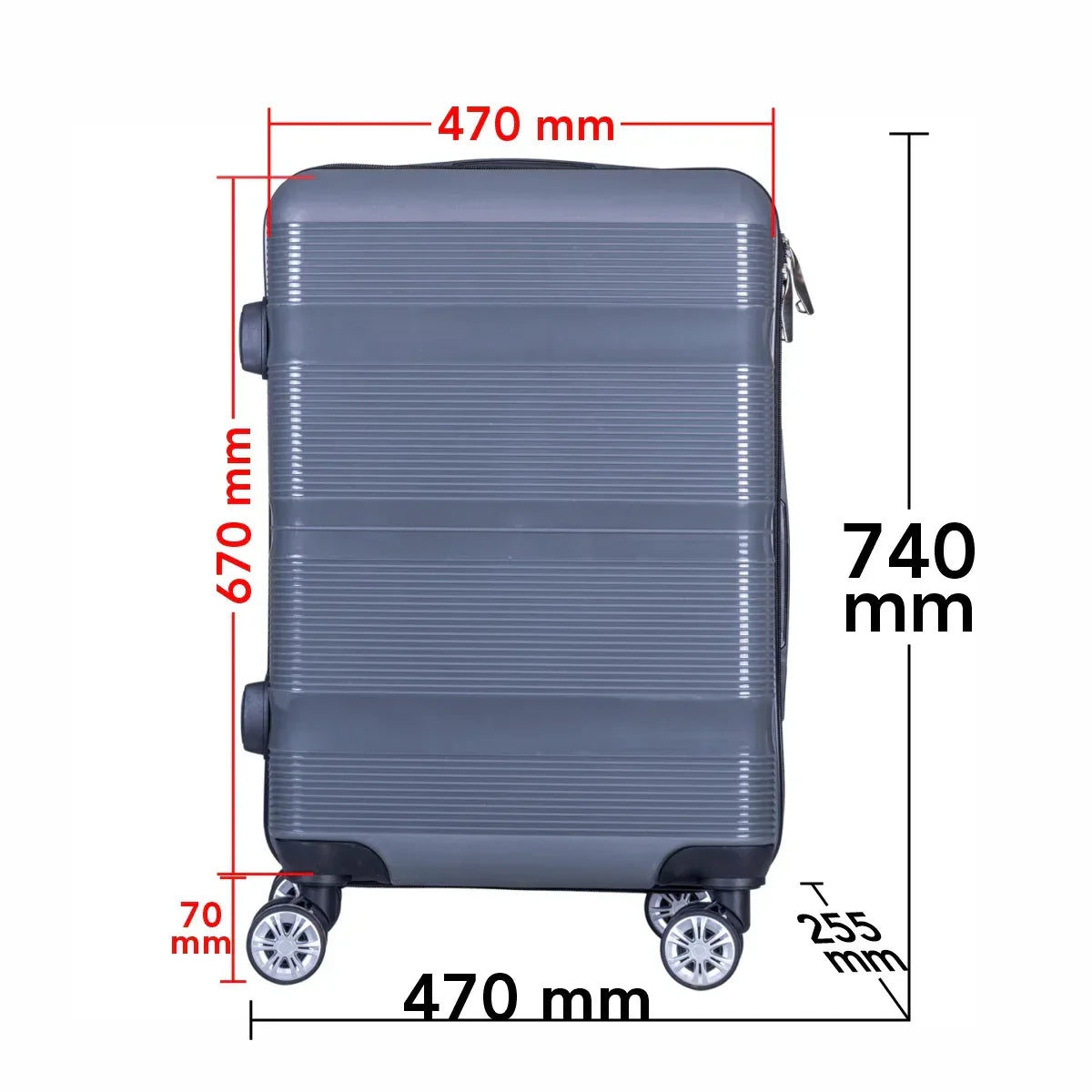 Troler voiaj Mare, Naimeed D6019, 4 roti duble 360 grade, PP, inchidere cifru, Gri, 47x25.5x67cm - 221.ro