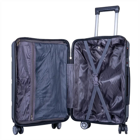 Troler voiaj Mare, Naimeed D6019, 4 roti duble 360 grade, PP, inchidere cifru, Gri, 47x25.5x67cm - 221.ro