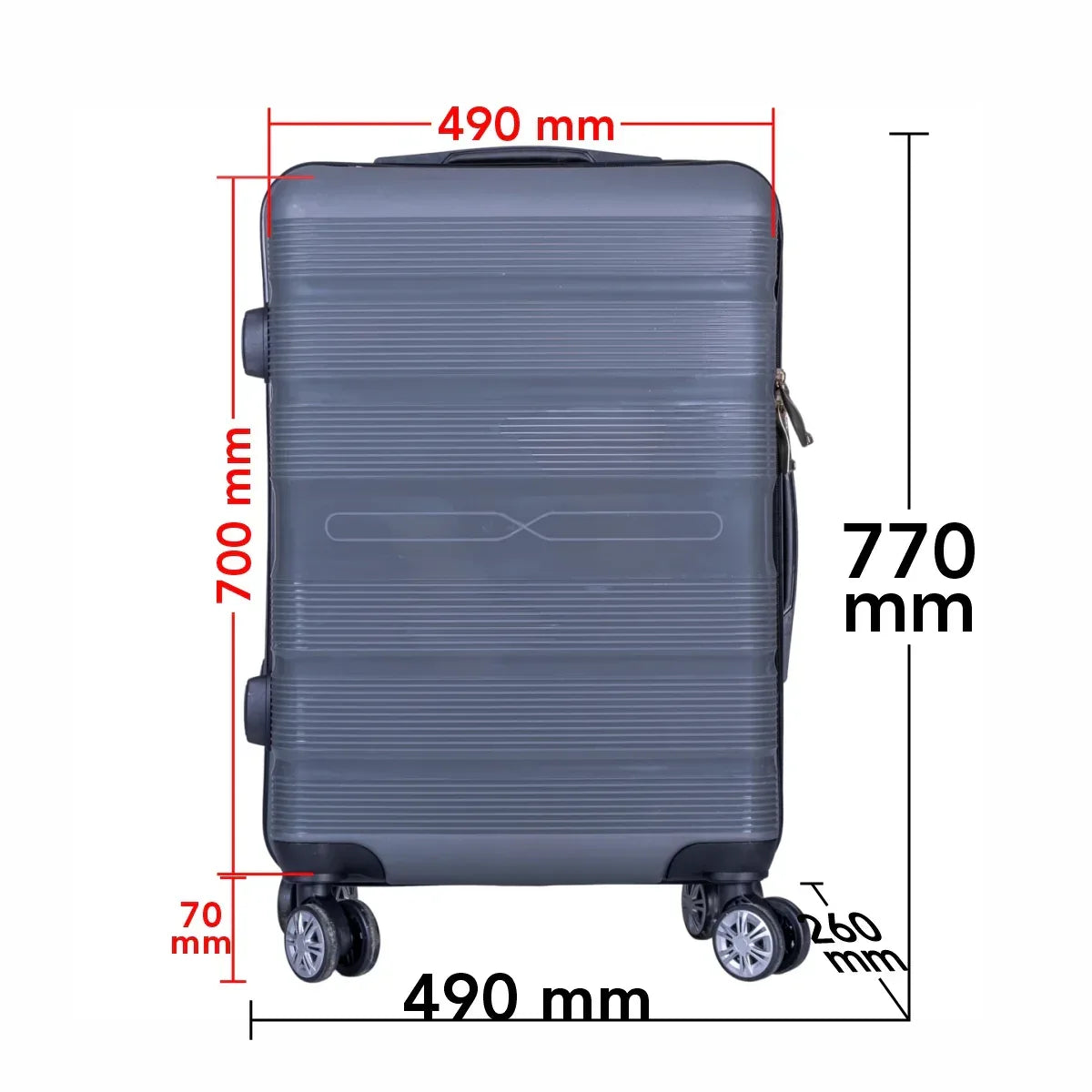Troler voiaj Mare, Naimeed D6020, 4 roti duble 360 grade, PP, inchidere cifru, Gri, 49x26x70cm - 221.ro