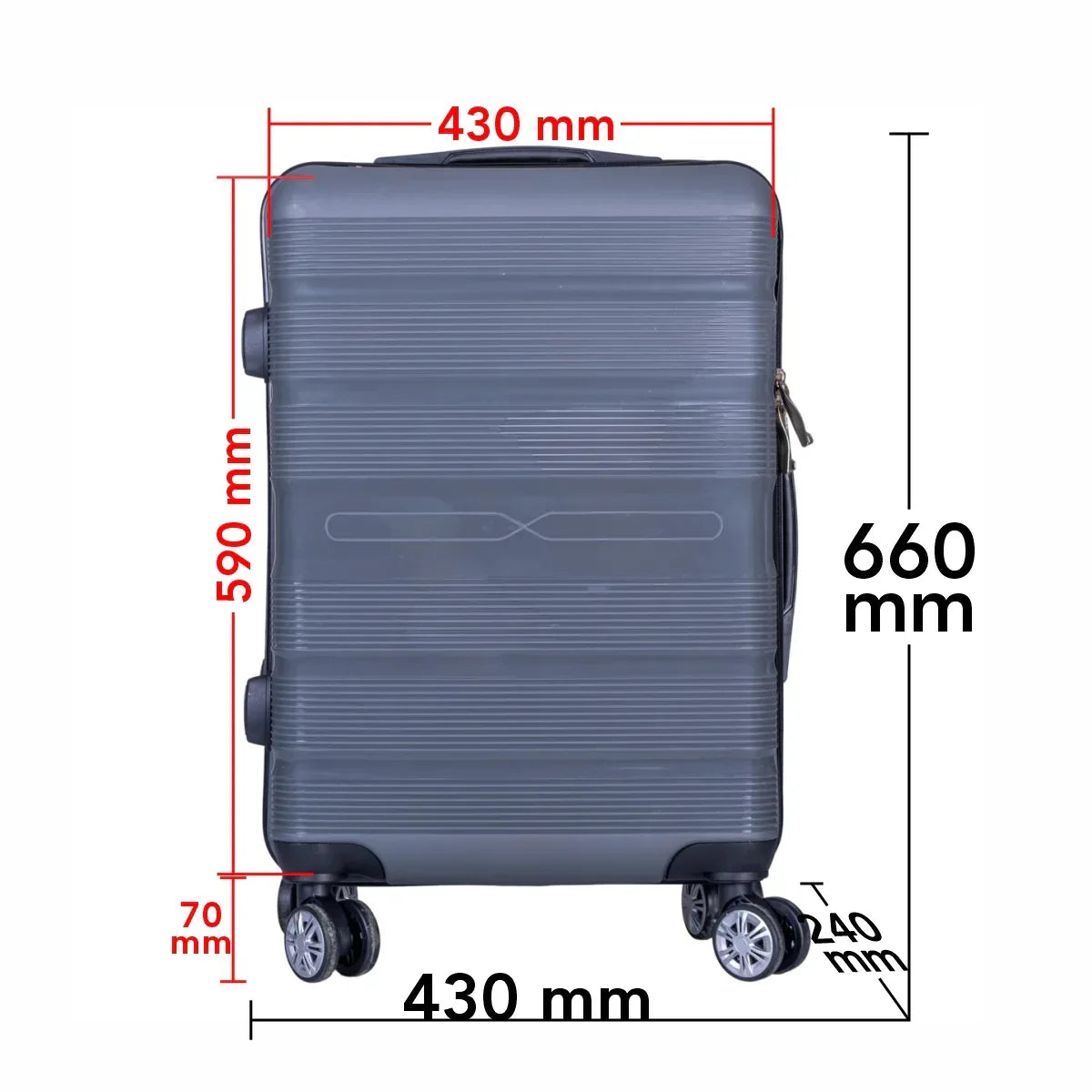 Troler voiaj Mediu, Naimeed D6020, 4 roti duble 360 grade, PP, inchidere cifru, Gri, 43x24x59cm - 221.ro