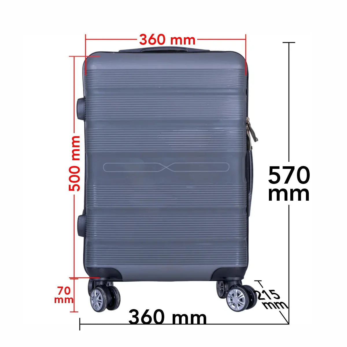 Troler voiaj Mic, Naimeed D6020, 4 roti duble 360 grade, PP, inchidere cifru, Gri, 36x21.5x50cm - 221.ro
