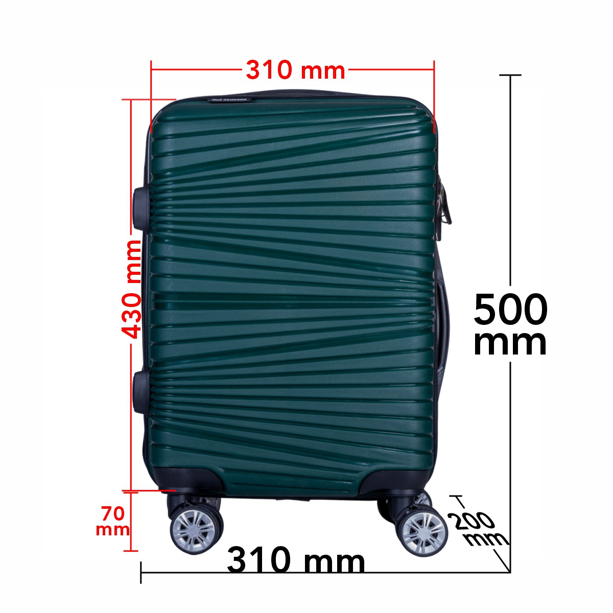 Troler voiaj Mic, Naimeed D6025, 4 roti duble 360 grade, PP, inchidere cifru, Verde, 31x20x43cm