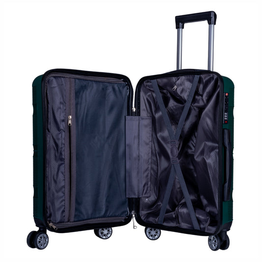 Troler voiaj Mediu, Naimeed D6025, 4 roti duble 360 grade, PP, inchidere cifru, Verde, 37x22x52cm