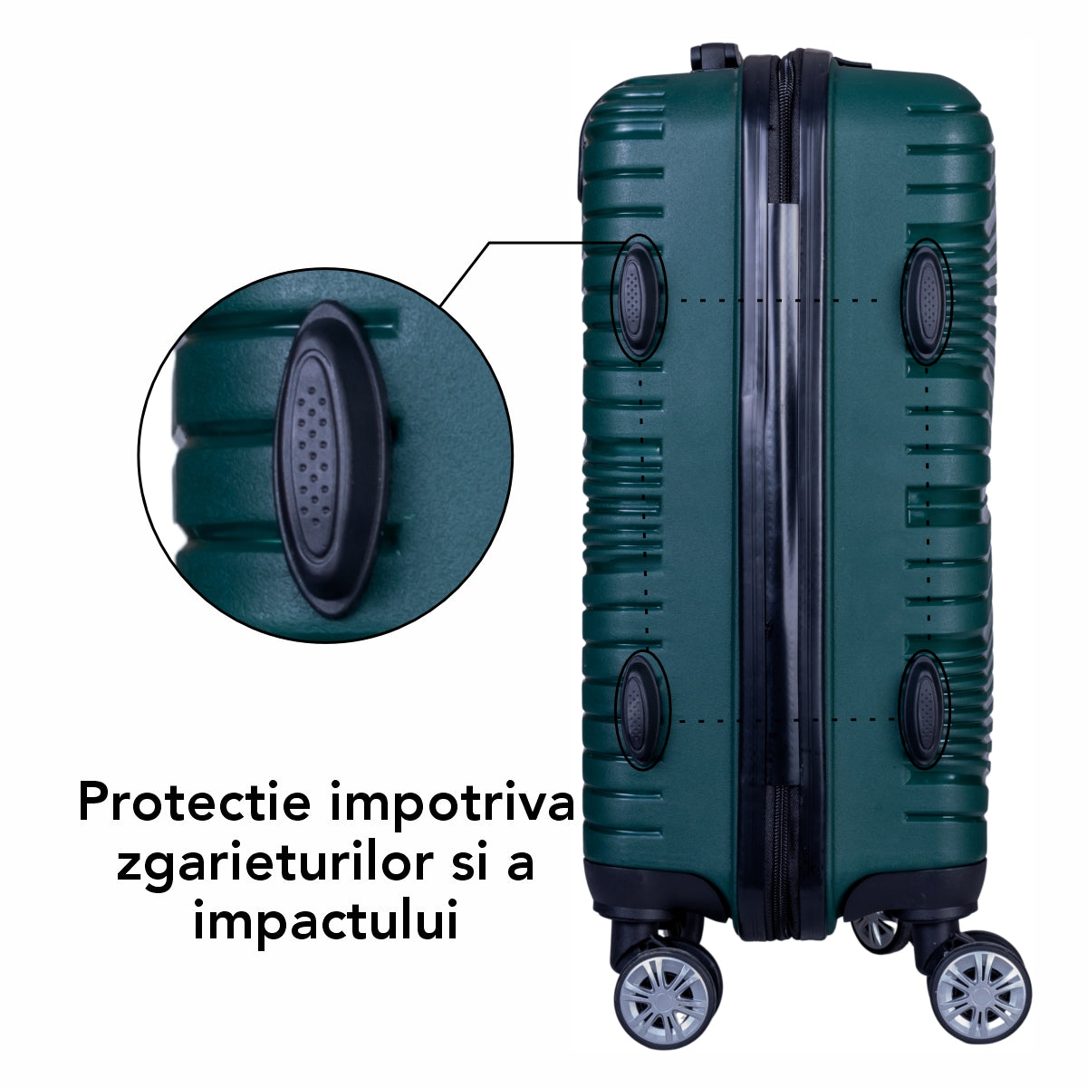 Troler voiaj Mic, Naimeed D6025, 4 roti duble 360 grade, PP, inchidere cifru, Verde, 31x20x43cm