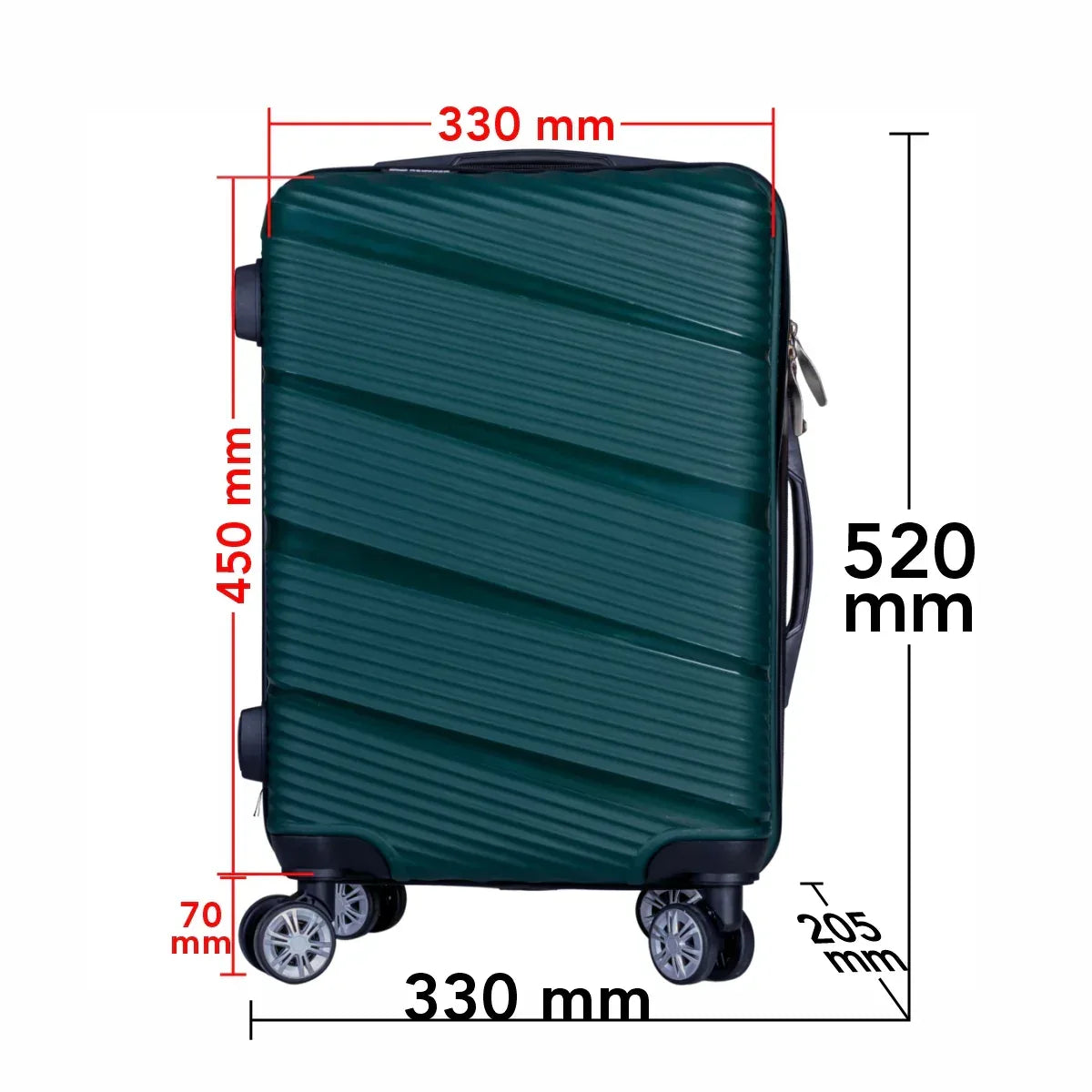 Troler voiaj Mic, Naimeed D6026, 4 roti duble 360 grade, PP, inchidere cifru, Verde, 33x20.5x45cm - 221.ro