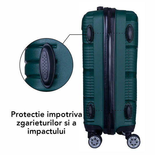 Troler voiaj Mic, Naimeed D6026, 4 roti duble 360 grade, PP, inchidere cifru, Verde, 33x20.5x45cm - 221.ro