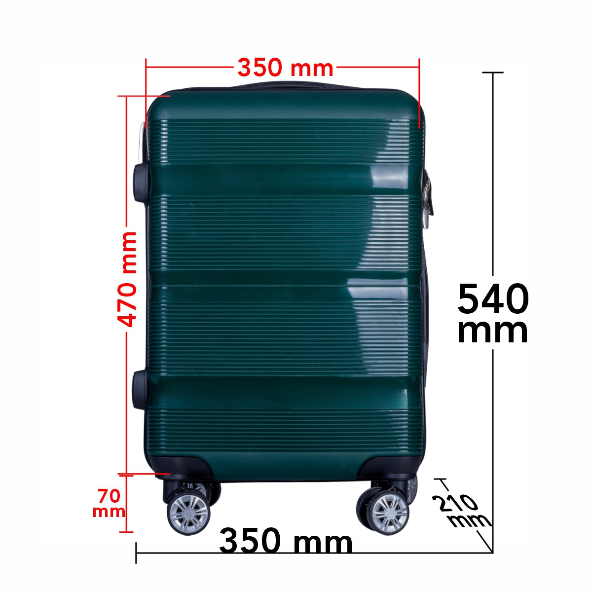 Troler voiaj Mic, Naimeed D6027, 4 roti duble 360 grade, PP, inchidere cifru, Verde, 35x21x47cm