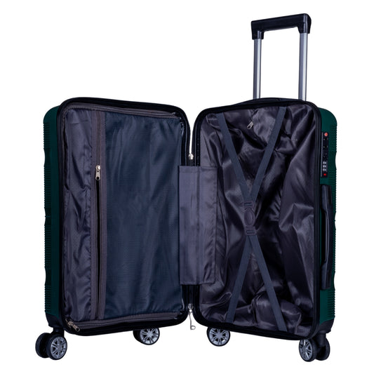 Troler voiaj Mic, Naimeed D6027, 4 roti duble 360 grade, PP, inchidere cifru, Verde, 35x21x47cm