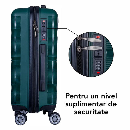 Troler voiaj Mare, Naimeed D6027, 4 roti duble 360 grade, PP, inchidere cifru, Verde, 47x25.5x67cm - 221.ro