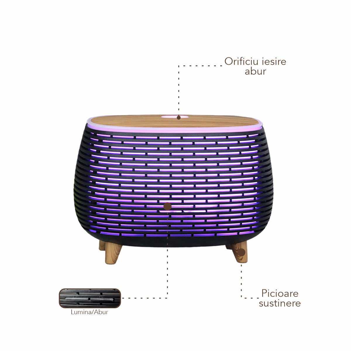 Umidificator cu aromaterapie, Naimeed D6029, Negru, 200x145x123mm
