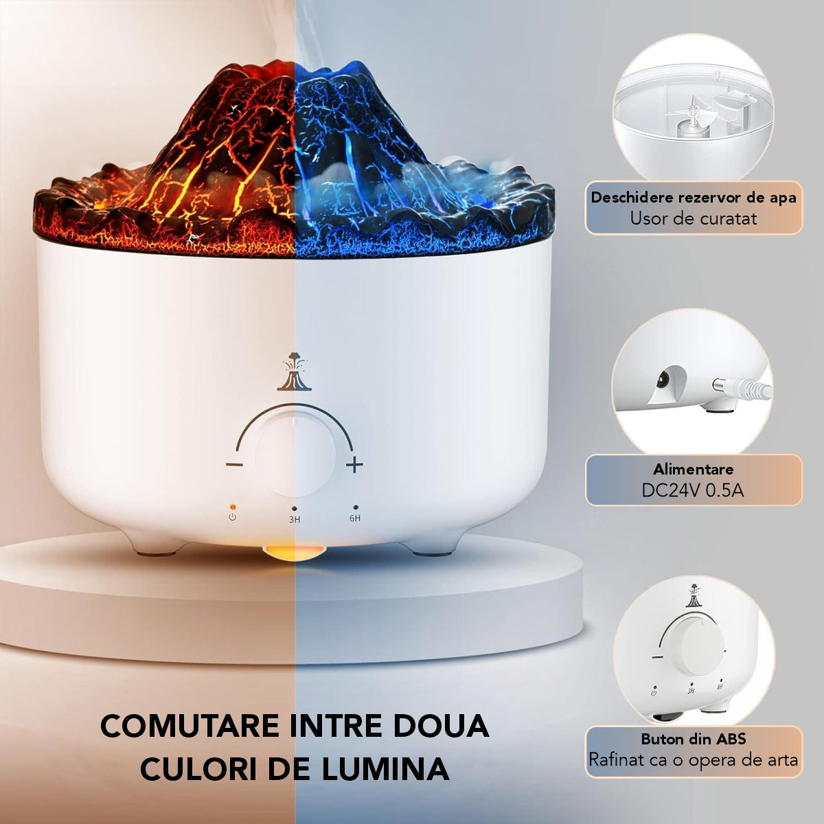Umidificator cu aromaterapie, Naimeed D6032, vulcan, Alb, 153x140x153mm