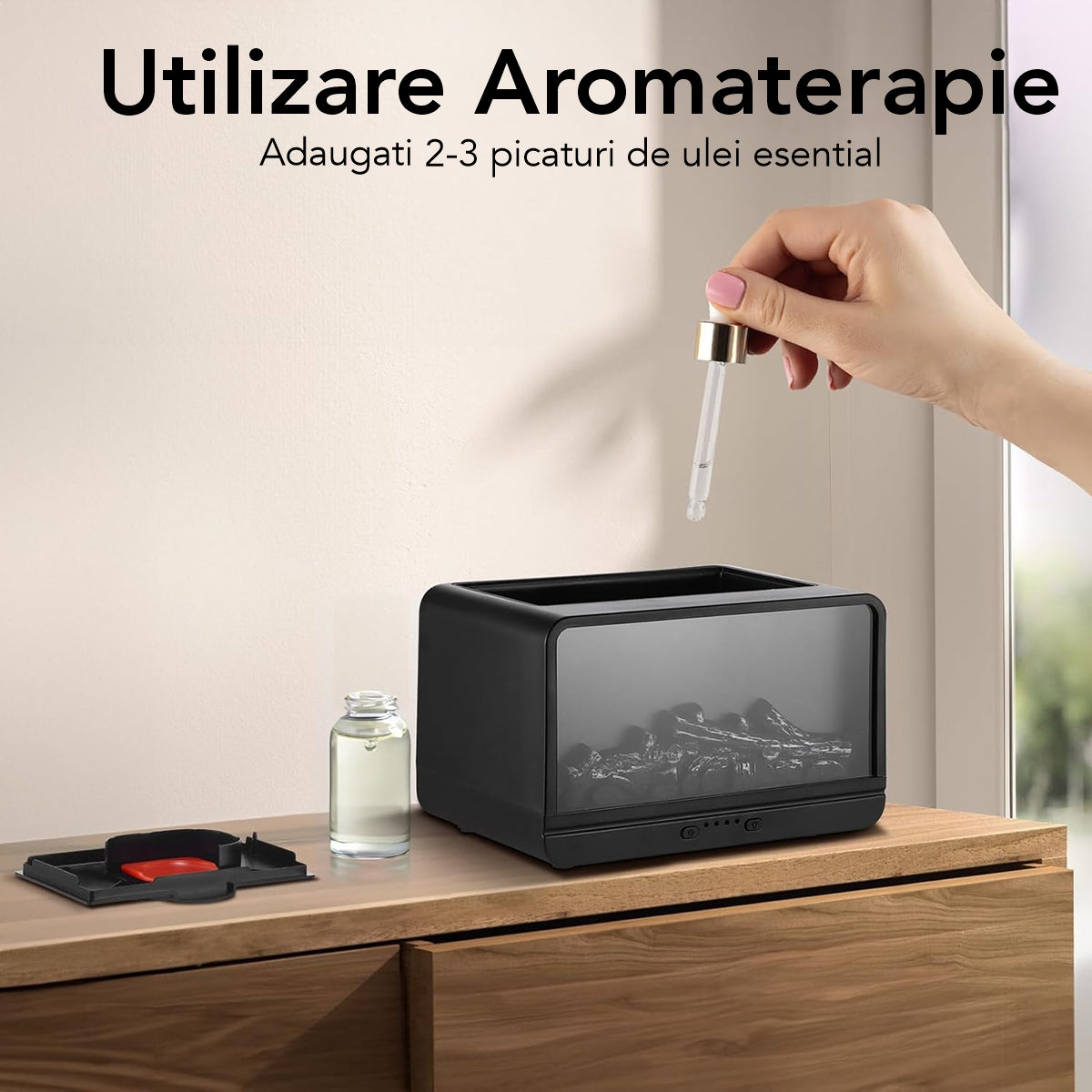 Umidificator cu aromaterapie, Naimeed D6036, Semineu, Negru, 183x125x120mm
