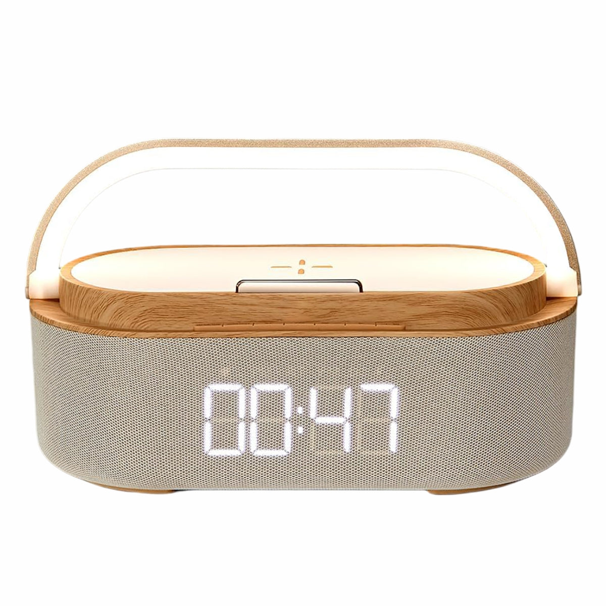 Ceas digital cu incarcator wireless incorporat, lumina de veghe reglabila, conexiune Bluetooth, Naimeed D6062, Maro, 225x87x116mm