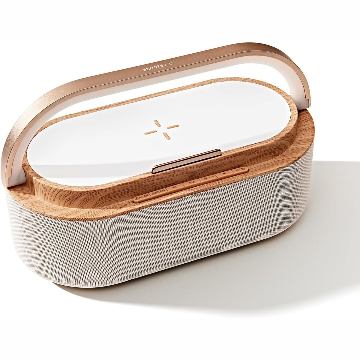 Ceas digital cu incarcator wireless incorporat, lumina de veghe reglabila, conexiune Bluetooth, Naimeed D6062, Maro, 225x87x116mm