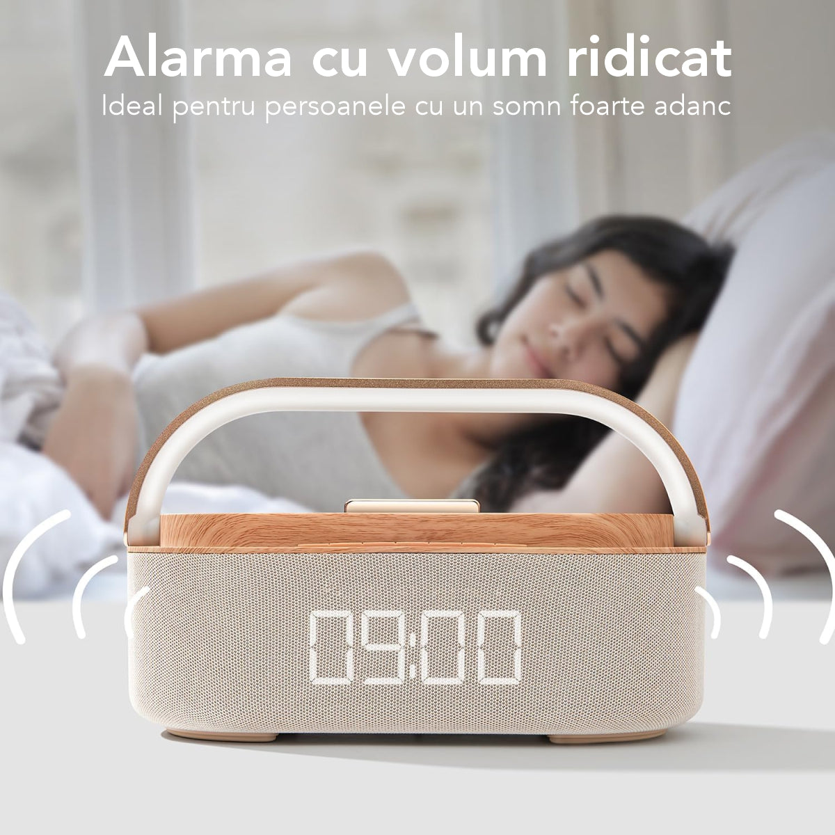 Ceas digital cu incarcator wireless incorporat, lumina de veghe reglabila, conexiune Bluetooth, Naimeed D6062, Maro, 225x87x116mm