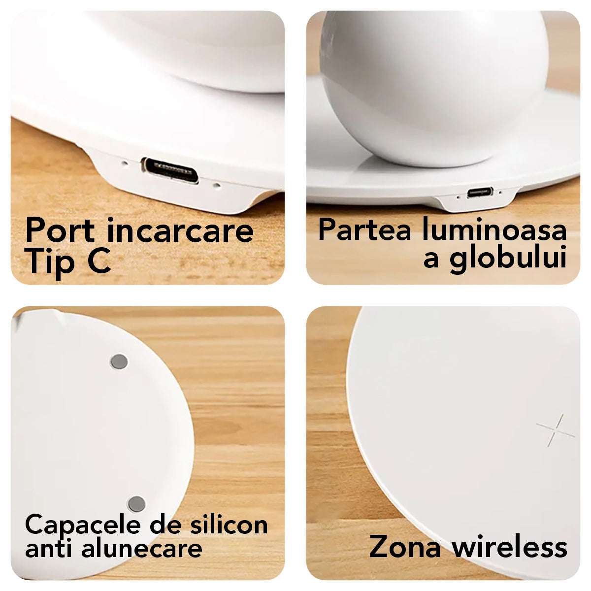 Incarcator wireless pentru copii cu lumina de veghe, Naimeed D6067, Roz, 180x80x180mm