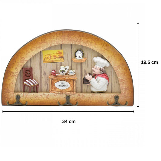Cuier decorativ cu 3 carlige duble, Naimeed D61-10, 34x19.5x1 cm, Maro