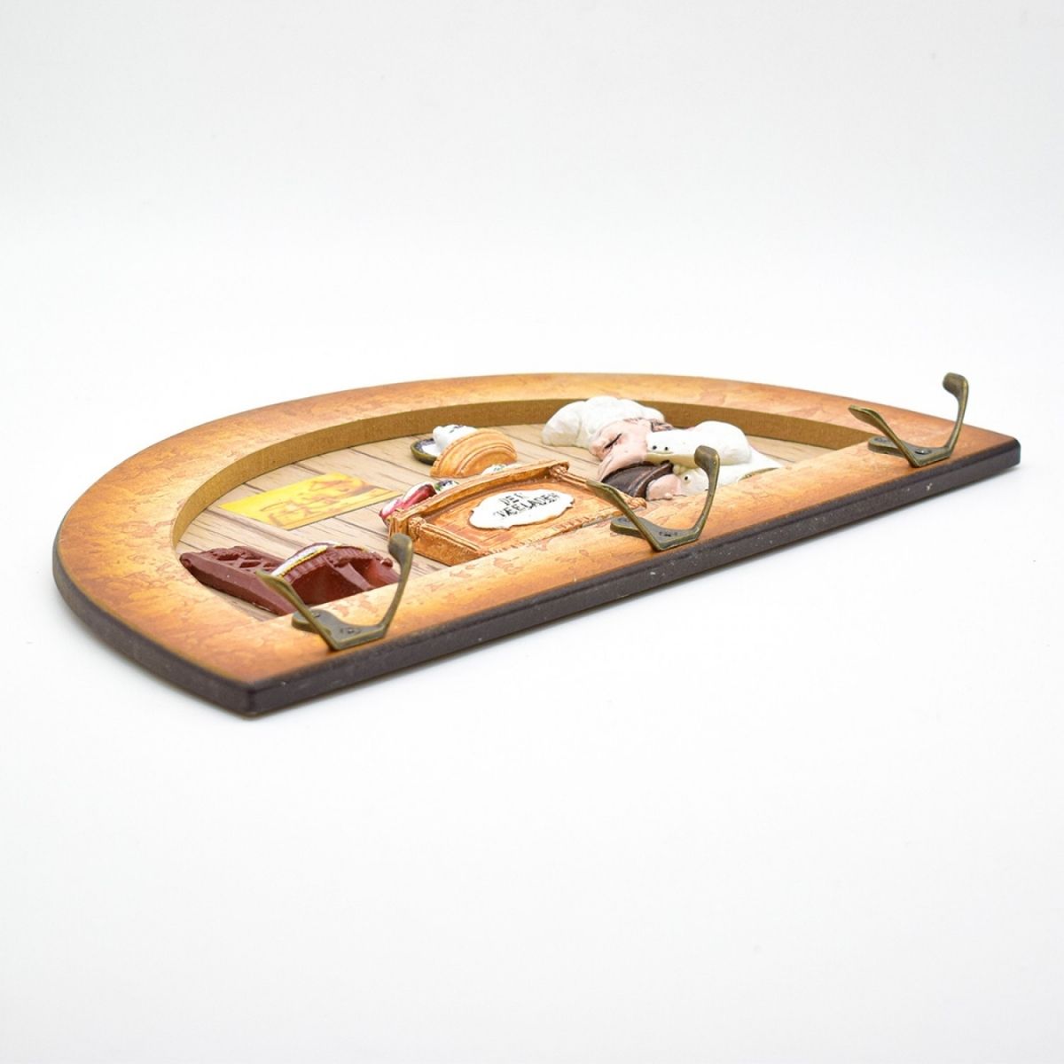 Cuier decorativ cu 3 carlige duble, Naimeed D61-10, 34x19.5x1 cm, Maro