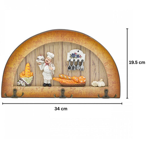 Cuier decorativ cu 3 carlige duble, Naimeed D61-11, 34x19.5x1 cm, Maro