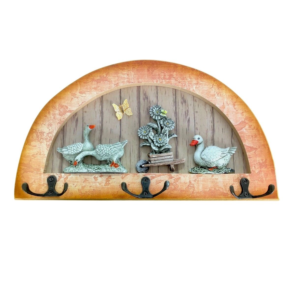 Cuier decorativ cu 3 carlige duble, Naimeed D61-2, 34x19.5x1 cm, Maro