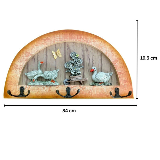 Cuier decorativ cu 3 carlige duble, Naimeed D61-2, 34x19.5x1 cm, Maro