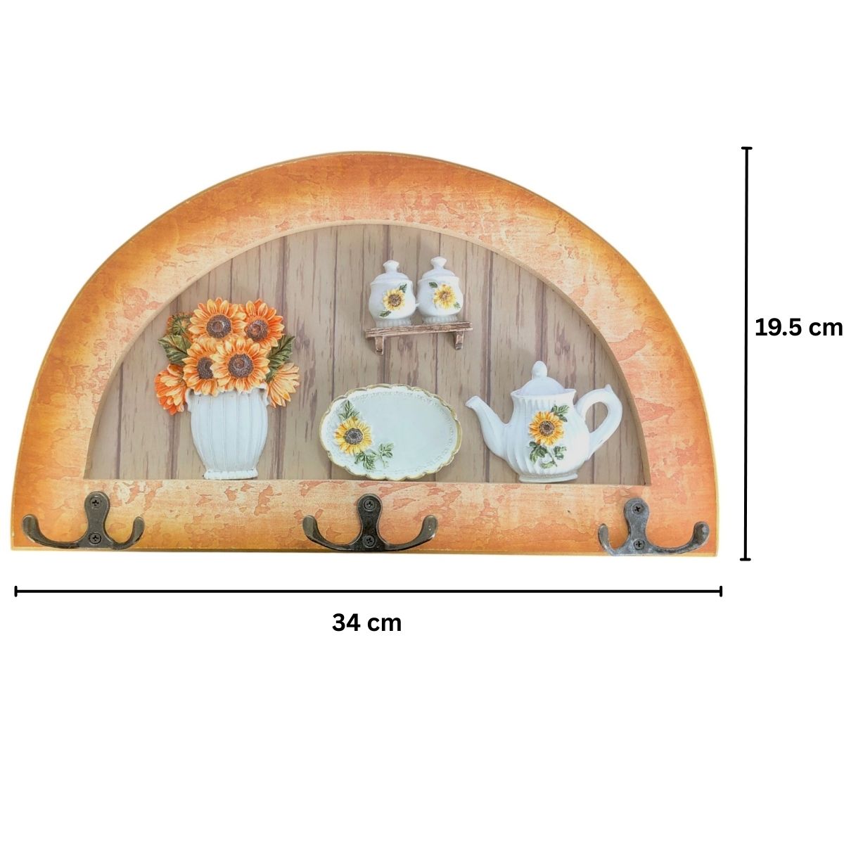 Cuier decorativ cu 3 carlige duble, Naimeed D61-3, 34x19.5x1 cm, Maro