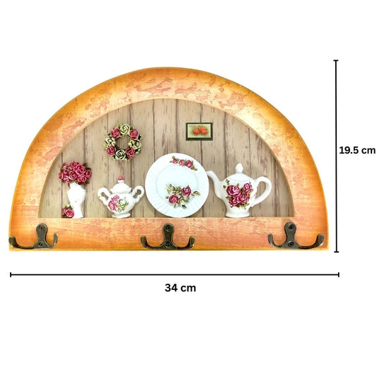 Cuier decorativ cu 3 carlige duble, Naimeed D61-4, 34x19.5x1 cm, Maro