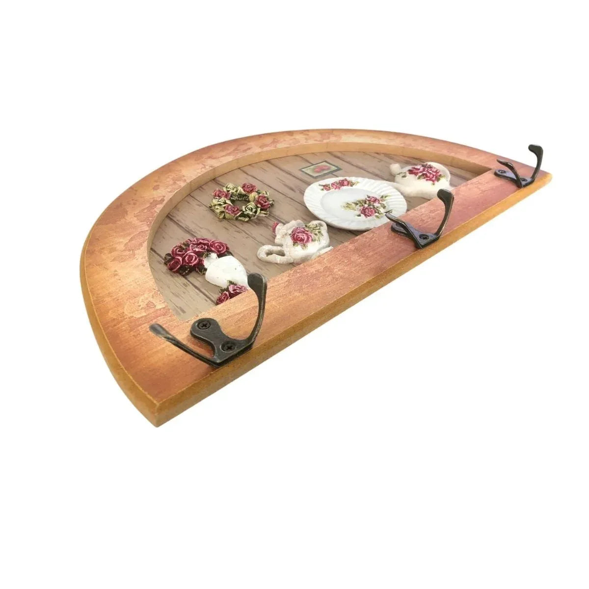 Cuier decorativ cu 3 carlige duble, Naimeed D61-4, 34x19.5x1 cm, Maro - 221.ro