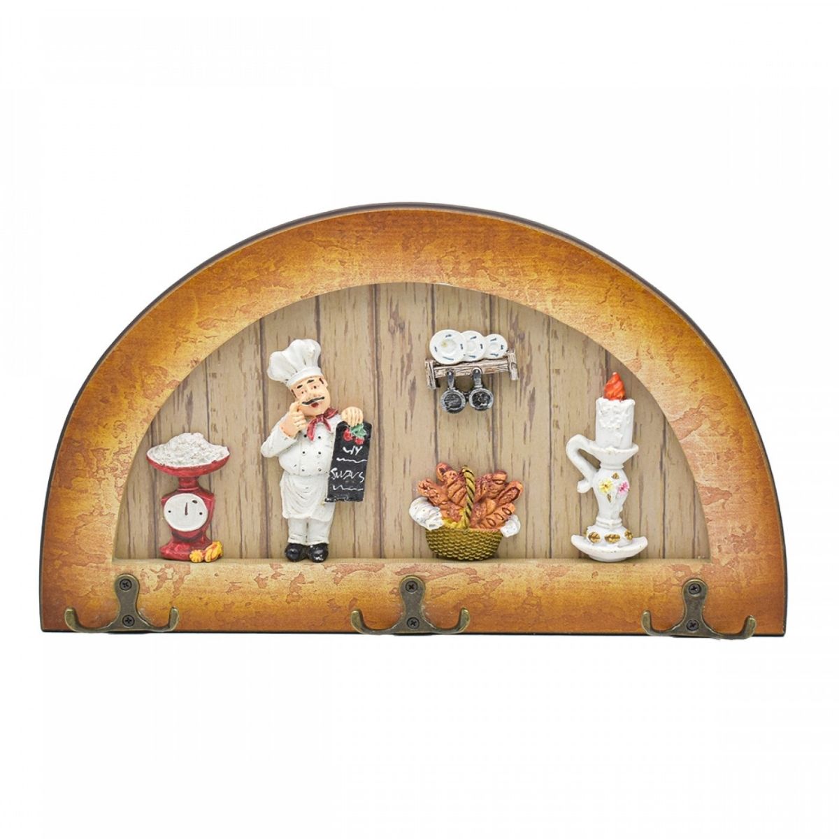 Cuier decorativ cu 3 carlige duble, Naimeed D61-5, 34x19.5x1 cm, Maro