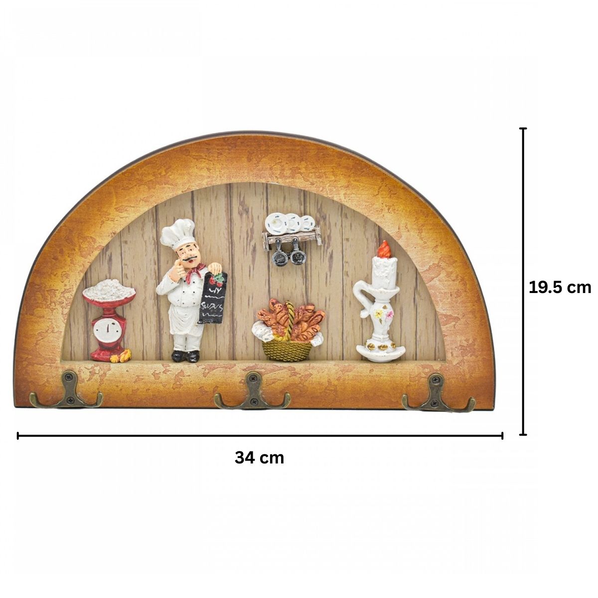 Cuier decorativ cu 3 carlige duble, Naimeed D61-5, 34x19.5x1 cm, Maro