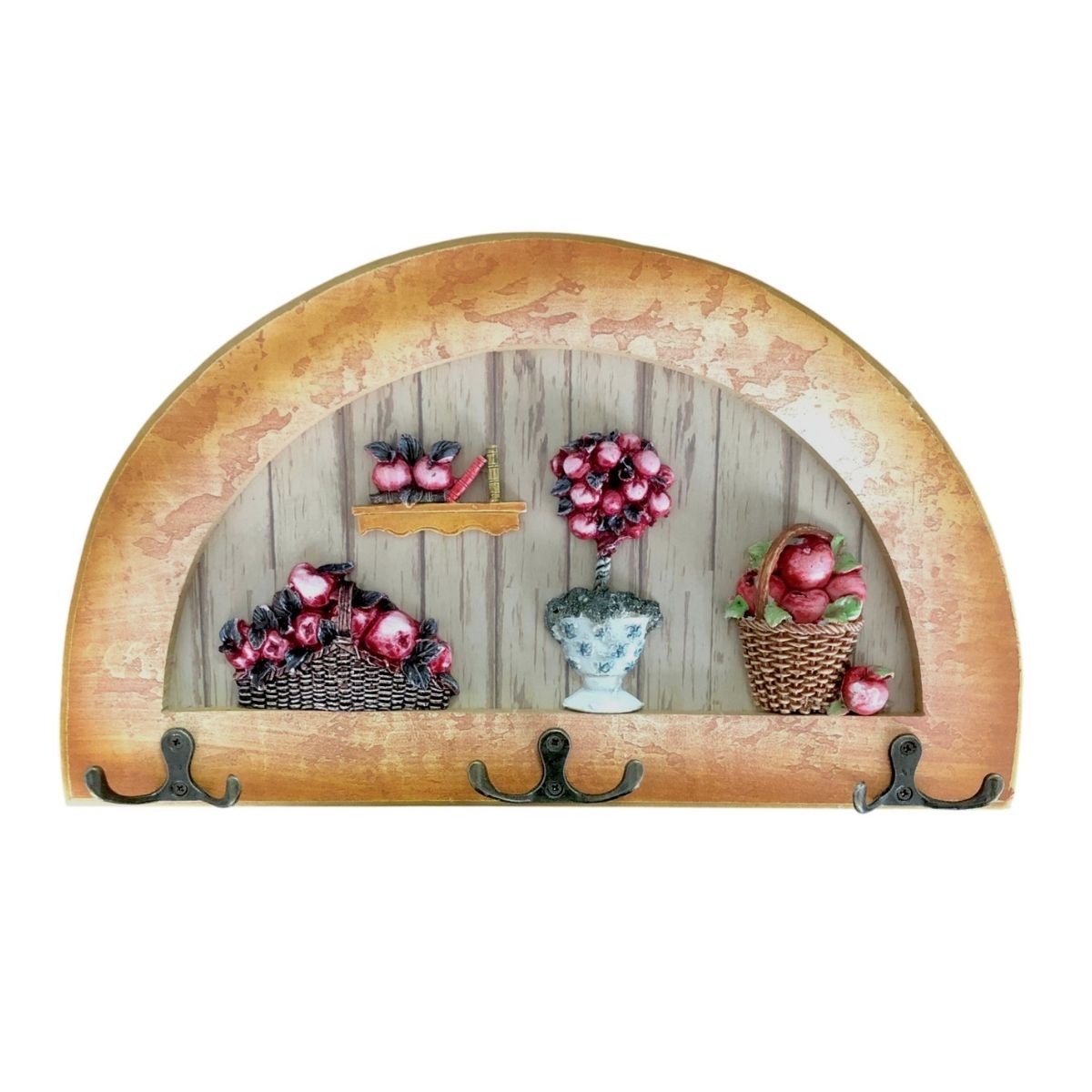Cuier decorativ cu 3 carlige duble, Naimeed D61-6, 34x19.5x1 cm, Maro